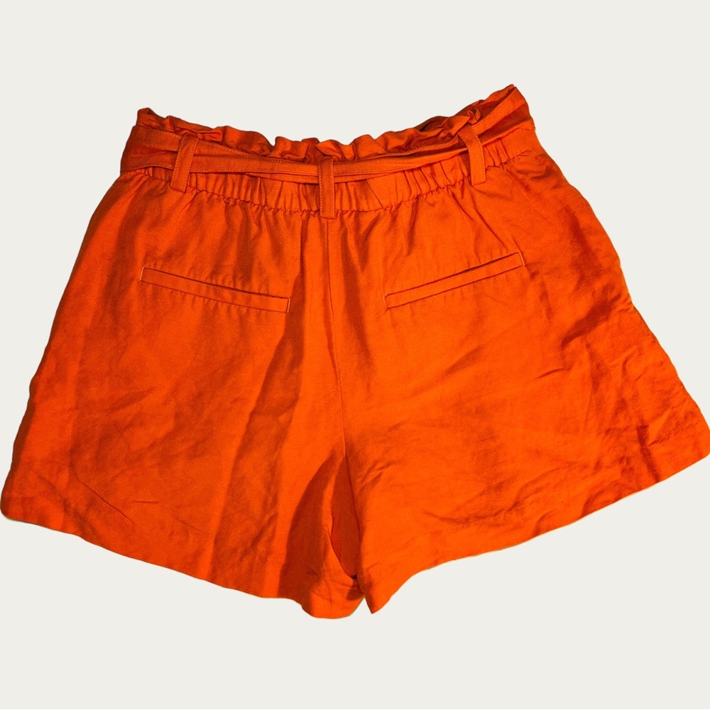LOFT Bright‎ Orange Linen Shorts with Tie Belt Pockets Size Small - Picture 3 of 8